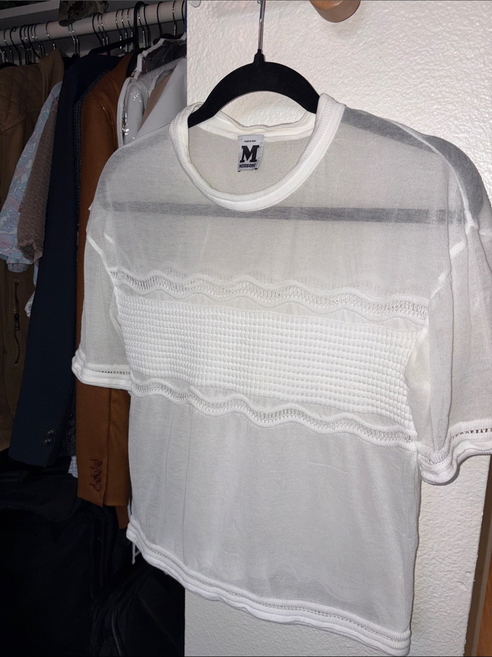 M by Missoni White Short-Sleeve Textured Knit Tee